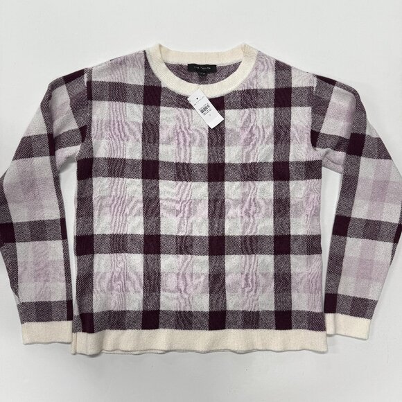 Ann Taylor Sweater Womens Small Purple Pink Plaid Window Pane Crewneck Pullover - Picture 1 of 8